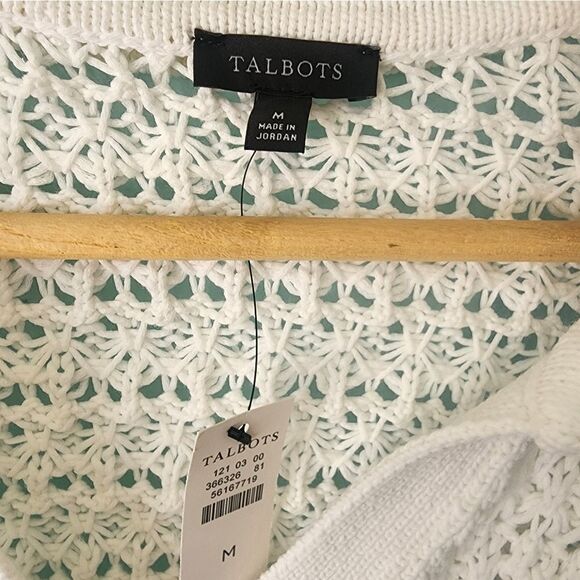 Talbots Coastal White V-Neck Sweater with Textured Knit New With Tags - Picture 3 of 8
